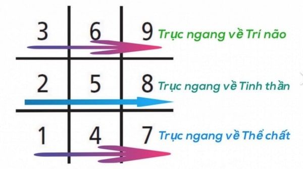 Con số 3 nằm trên trục ngang về Trí não